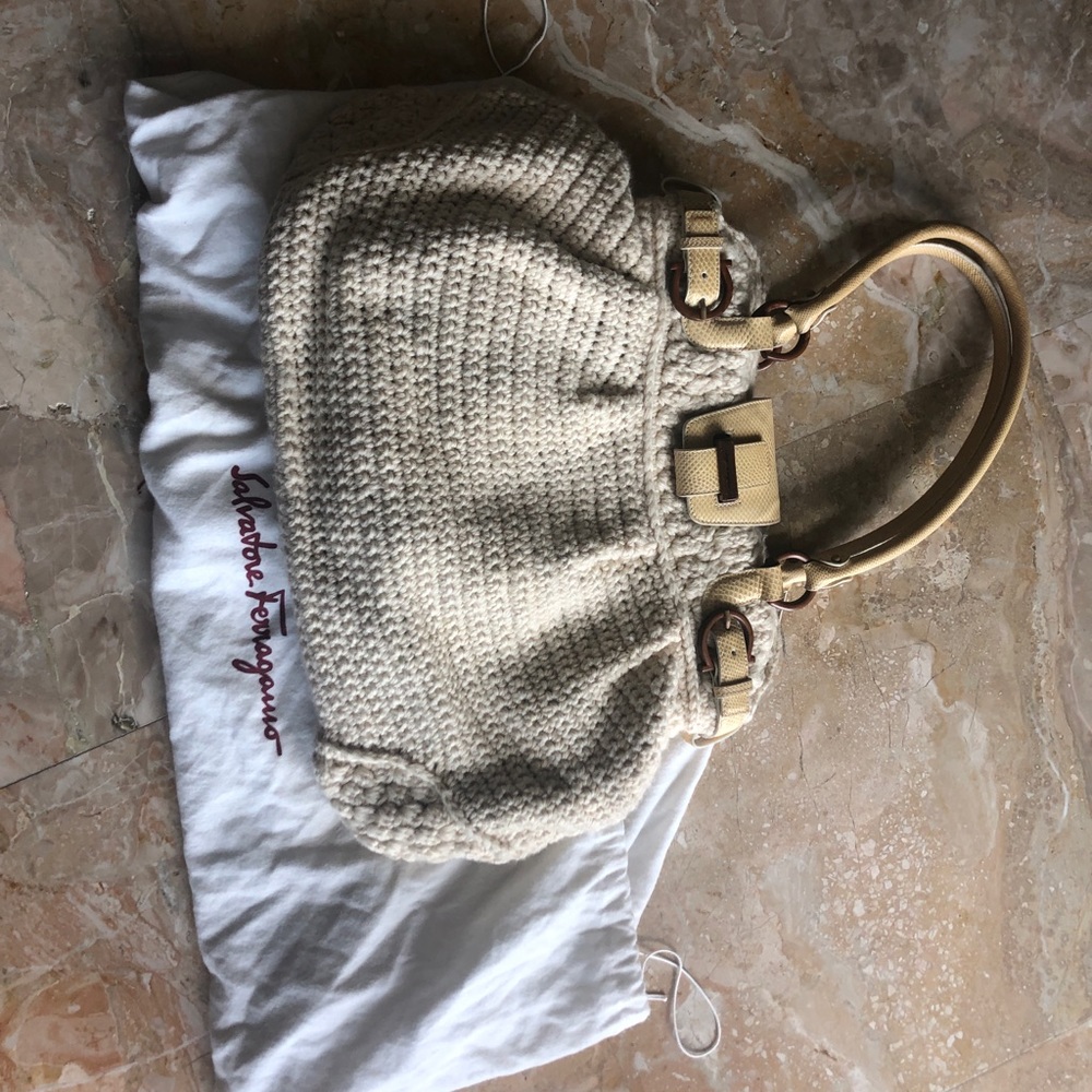 Ferragamo cream knit bag